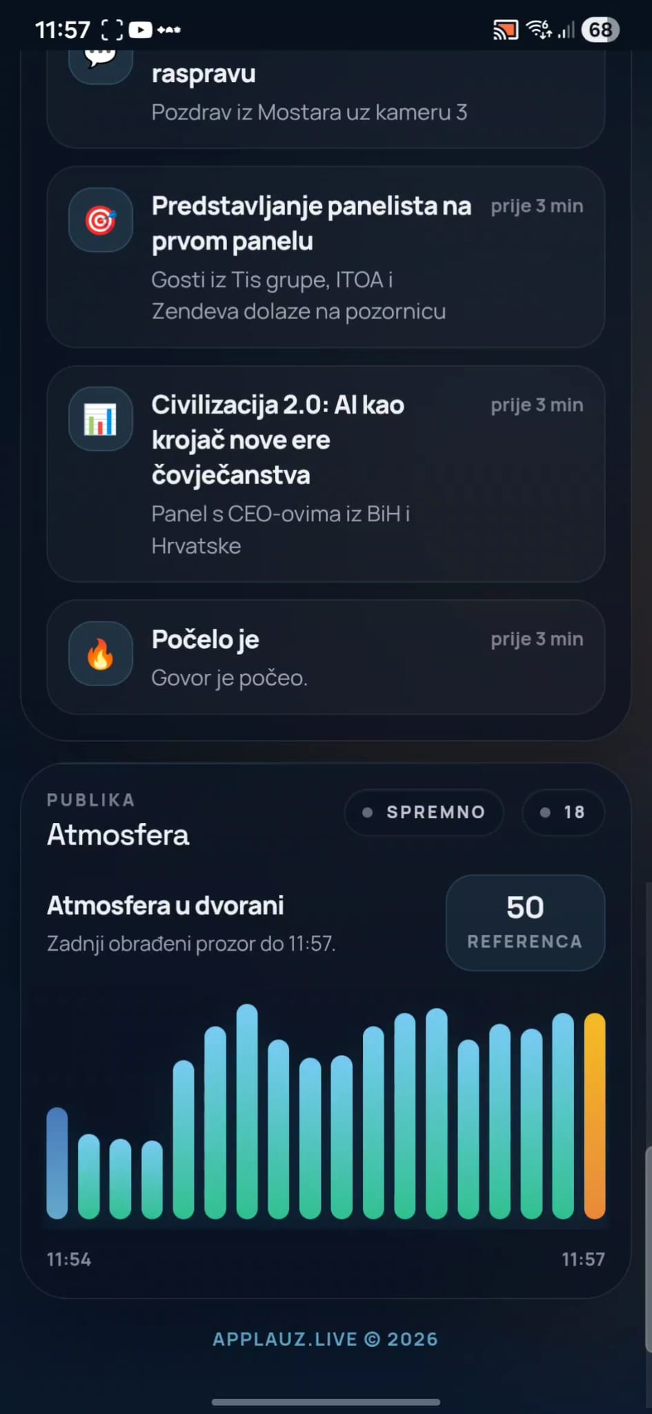 Applauz mobile screen showing audience atmosphere and key moments